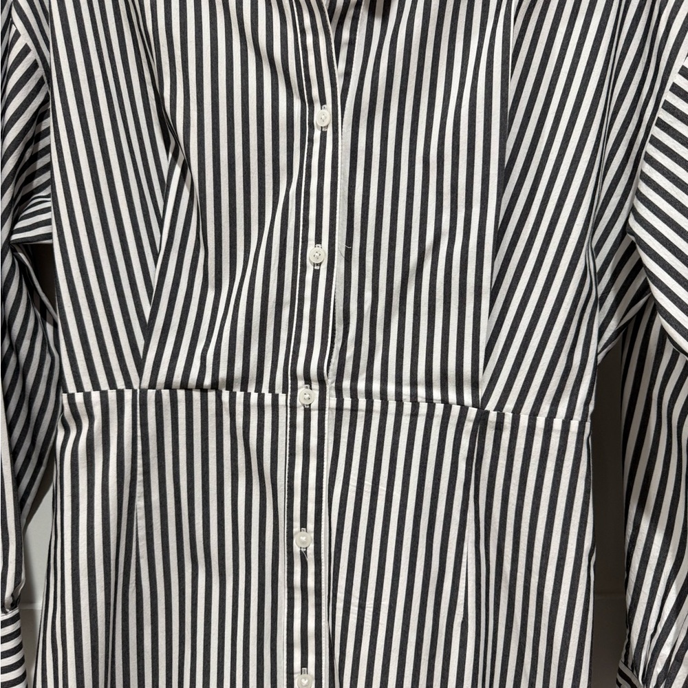 Express Black and White Vertical-Striped Mini Shirt Dress - Picture 7 of 12